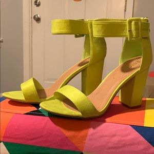New Neon Yellow Ankle Strap Heels